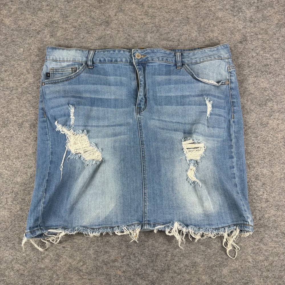 Judy Blue Distressed Denim Mini Skirt Light Wash Ripped Frayed Hem Womens 3XL